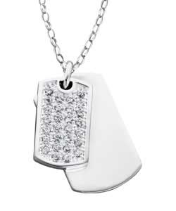 Sterling Silver Cubic Zirconia Set Double Dog Tag Pendant