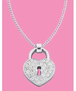 Sterling Silver Cubic Zirconia Set Heart Padlock Pendant