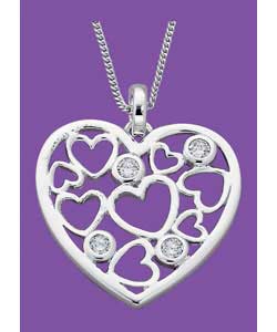 Sterling Silver Cubic Zirconia Set Heart Pendant