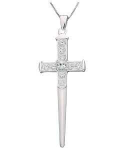 Sterling Silver Cubic Zirconia Sword Cross Pendant