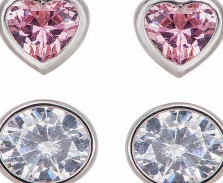 Unbranded Sterling Silver CZ Heart and Round Stud Earrings