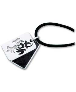 Sterling Silver Dark Tribal Dog Tag with Rubber Rope