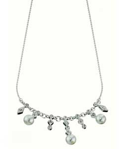 Sterling Silver Diamante and Pearl Drop Necklace