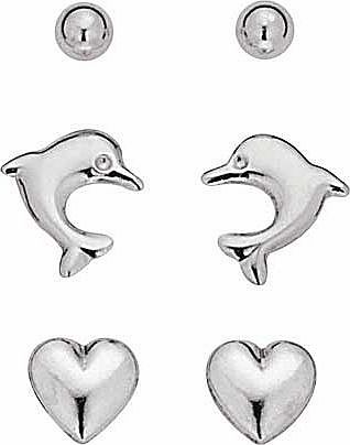 Unbranded Sterling Silver Dolphin. Heart and Ball Earrings