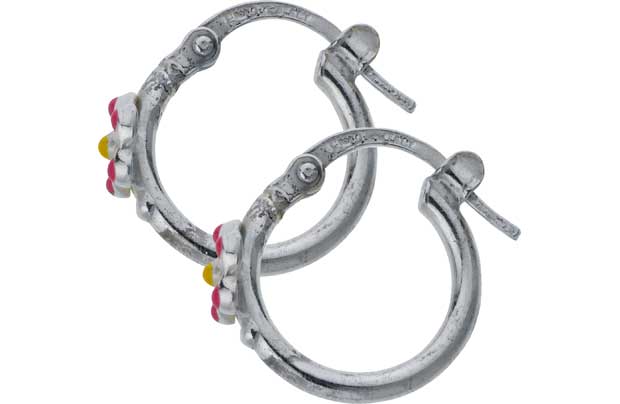 Unbranded Sterling Silver Enamel Flower Hoop Earrings