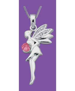 Sterling Silver Fairy Pink Cubic Zirconia Pendant