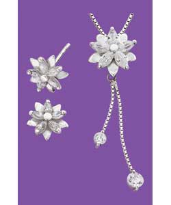 Sterling Silver Flower Pendant and Earring Set