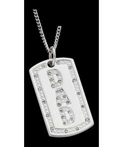Sterling Silver Gents Cubic Zirconia Dad; Dog Tag Pendant