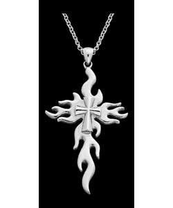 Sterling Silver Gents Flame Cross Pendant