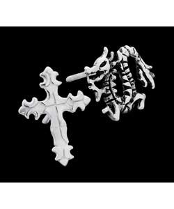 Sterling Silver Gents Set of 2 Dragon and Cross Stud Earring