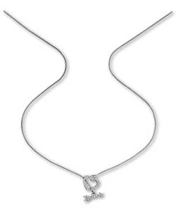 Sterling Silver Heart and Cubic Zirconia Arrow Lariot