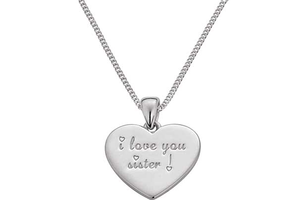 A lovely keepsake for a special sister. Sterling silver. Length of necklace 41cm/16in. Pendant size H19