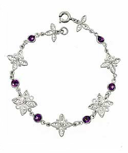 Sterling Silver Indian Style Filigree and Amethyst Bracelet