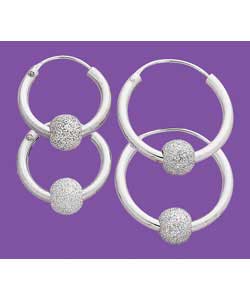 Sterling Silver Ladies Moon Ball Hoop Earrings