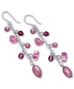 Sterling Silver Ladies Pink Pearl and Crystal Drop Earrings