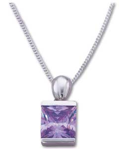 Sterling Silver Lilac Cubic Zirconia Square Pendant