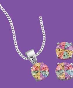 Sterling Silver Lucky Stone Pendant and Earring Set