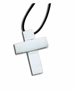 Sterling Silver Mens Plain Cross Pendant on Rope