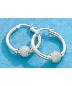 Sterling Silver Moondust Ball Creole Earrings