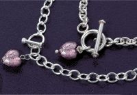 Sterling Silver Necklace With Aubergine Glass Heart