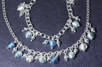 Sterling Silver Necklace With Blue Glass & Silver Beads