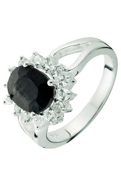Unbranded Sterling Silver Oval Black Sapphire and Cubic