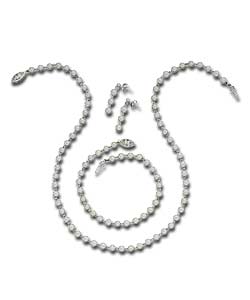 Sterling Silver Pearl Necklet- Bracelet and Earring Set
