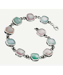 Sterling Silver Pink/Blue/Green Mother of Pearl Bracelet