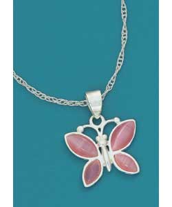 Sterling Silver Pink Butterfly Pendant