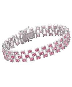Sterling Silver Pink Cubic Zirconia 3 Row Bracelet