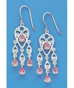 Sterling Silver Pink Cubic Zirconia Chandeliers