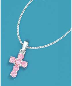 Sterling Silver Pink Cubic Zirconia Cross
