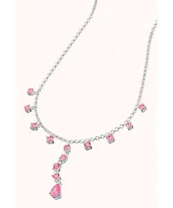 Sterling Silver Pink Cubic Zirconia Dropper Necklet