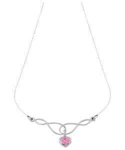 Sterling Silver Pink Cubic Zirconia Heart Necklet