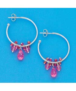 Sterling Silver Pink Cubic Zirconia Hoop Earrings