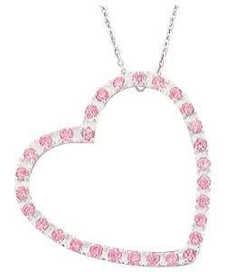 Sterling Silver Pink Cubic Zirconia Open Heart Pendant