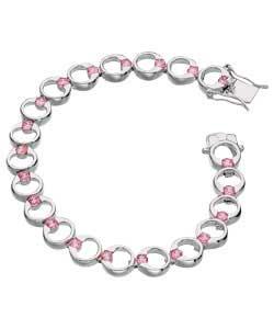 Sterling Silver Pink Cubic Zirconia Round Link Bracelet