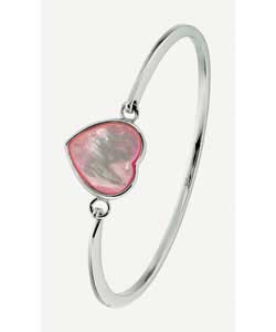 Sterling Silver Pink Mother of Pearl Heart Bangle