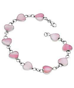 Sterling Silver Pink Mother of Pearl Heart Bracelet