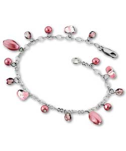 Sterling Silver Pink Pearl and Crystal Bracelet