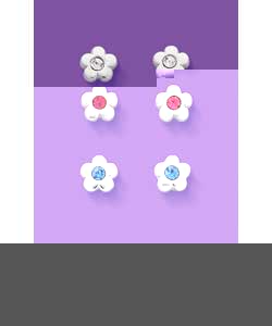 Sterling Silver Set of 4 Flower Stud Earrings