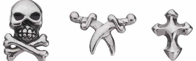 Silver skull. cross and sword stud earrings. Individual earrings. Sterling silver. Maximum size in set 10mm. EAN: 1434486.