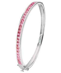 Sterling Silver Square Pink Cubic Zirconia Bangle