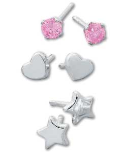 Sterling Silver Star Heart Stud Earrings