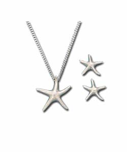 Sterling Silver Star Pendant and Earring Set