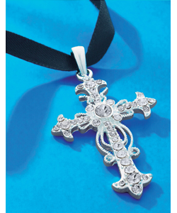 Sterling Silver Stone Set Cross with Ribbon