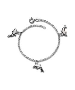 Sterling Silver Triple Dolphin Charm Bracelet