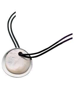 Sterling Silver White Mother of Pearl Disc Cord Pendant