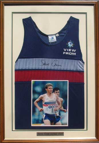 Unbranded Steve Cram signed and framed race worn vest