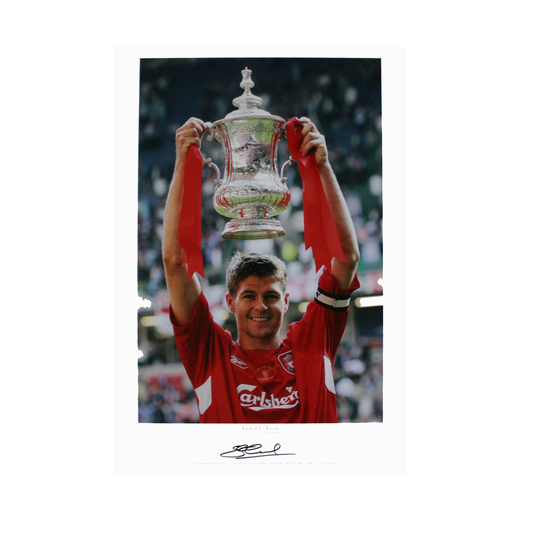 This photograph shows Steven Gerrard holding the FA Cup aloft after Liverpool